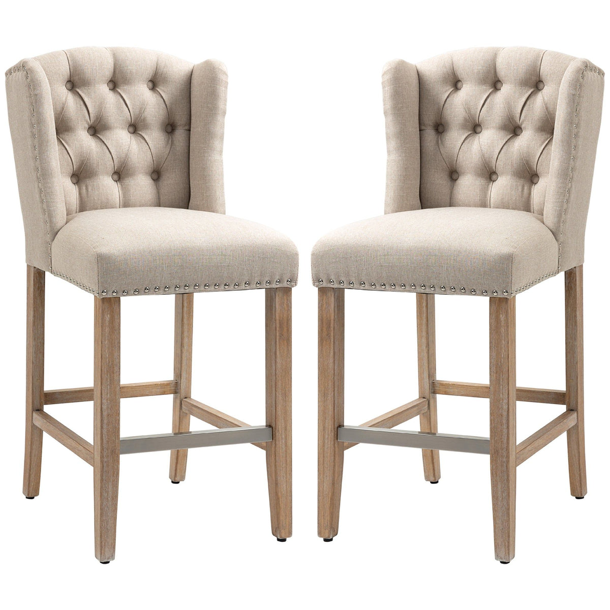 Counter-Height Nailhead Bar Stools Set of 2 - Beige