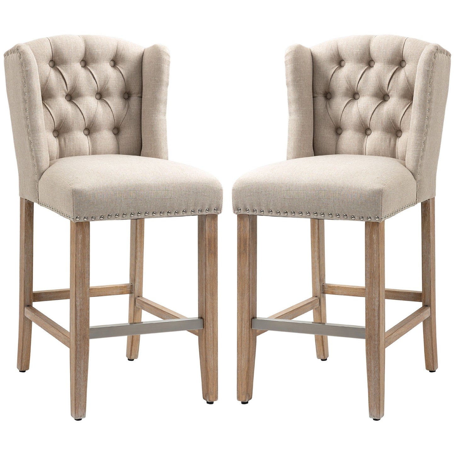 Counter-Height Nailhead Bar Stools Set of 2 - Beige