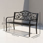 Garden Bench Outdoor Loveseat with Vintage Floral Pattern Cast Metal, 50" x 23.6" x 35", Black