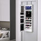 Mirror Jewelry Cabinet Armoire with LED Lights and 2 Keys, Wall Door Mounted Jewelry Organizer, Lockable Full-length Mirror, Wood Grain Grey