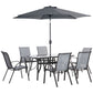 8 Pieces Patio Dining Set with Umbrella, 6 Chairs and Table, Grey