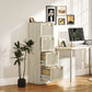 4 Drawer Filing Cabinet with Lock, Boho File Cabinet for A4 Letter Size Files with Decorative Rattan Accents, Oak