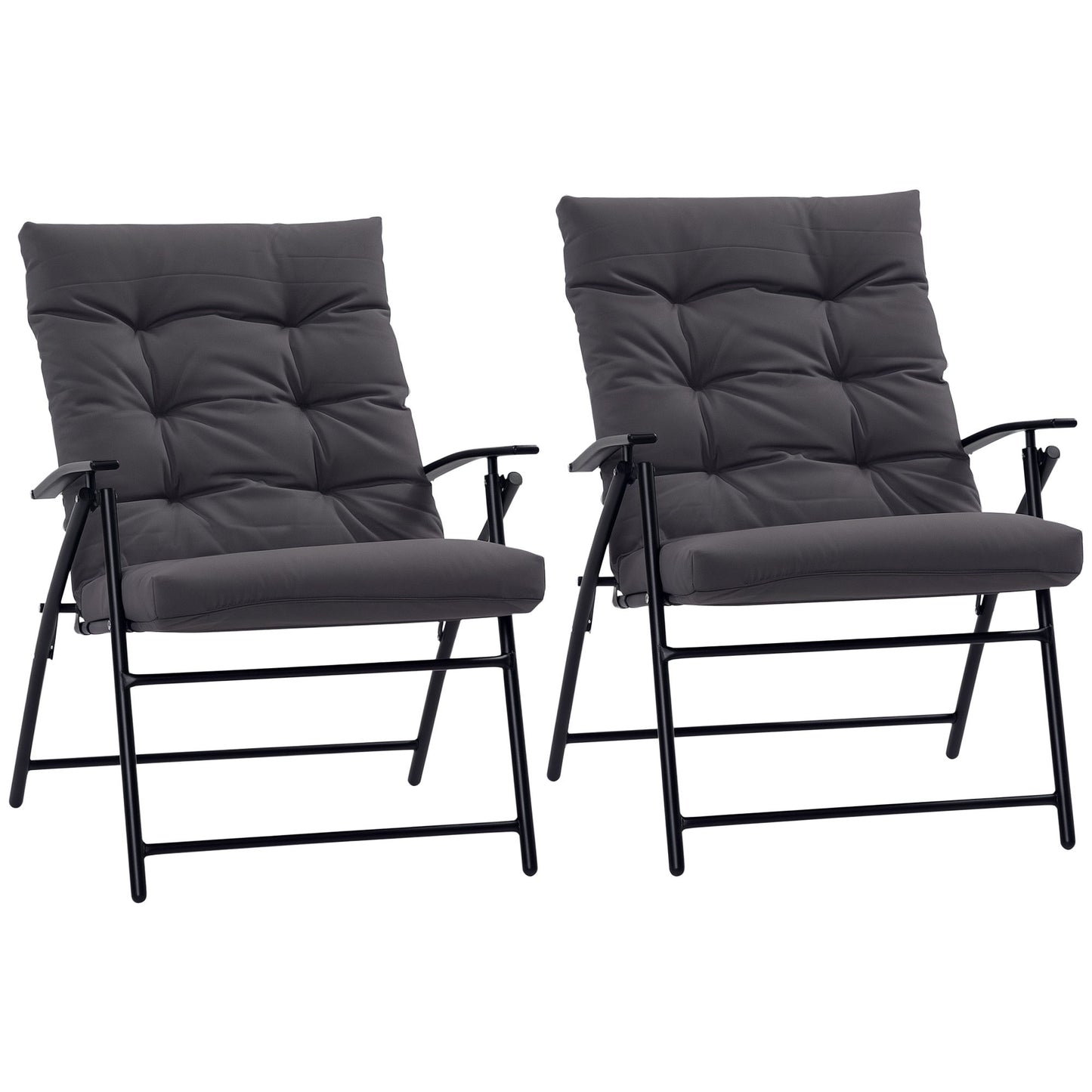 Set of 2 Outdoor Folding Chairs with Adjustable Backrest, Padded Camping Chairs for Outdoor Events, Grey