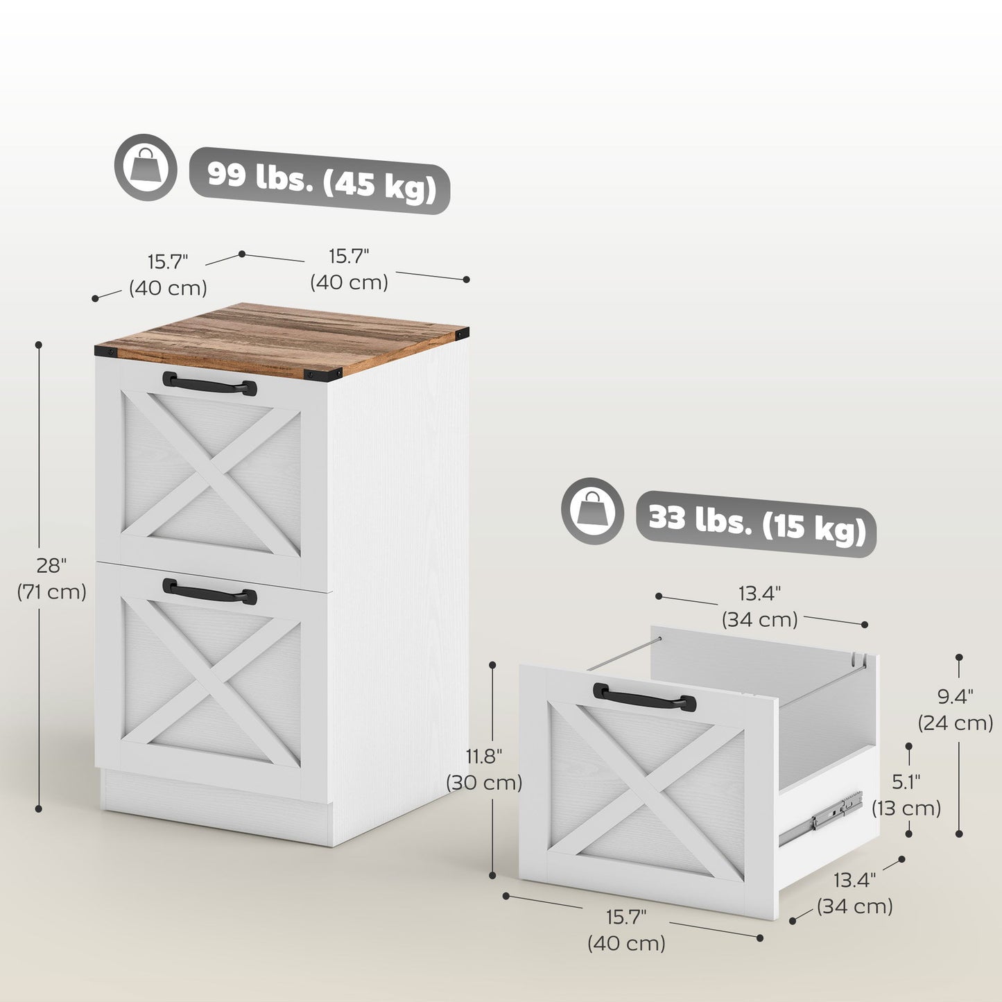 2 Drawer File Cabinet with Silent Slides, Vertical Farmhouse Filing Cabinet Fits Letter/A4 Size Home Office, White
