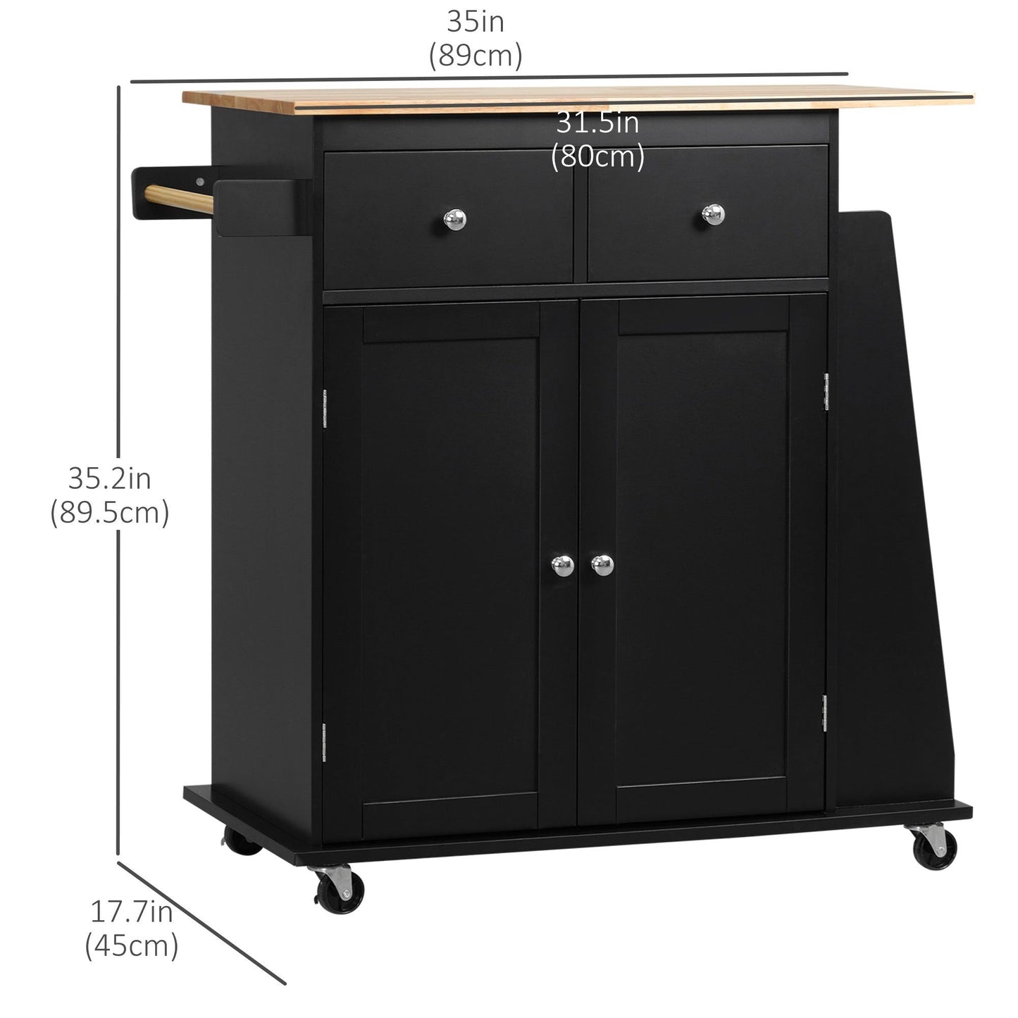 Rolling Kitchen Cart with Spice Rack - Black