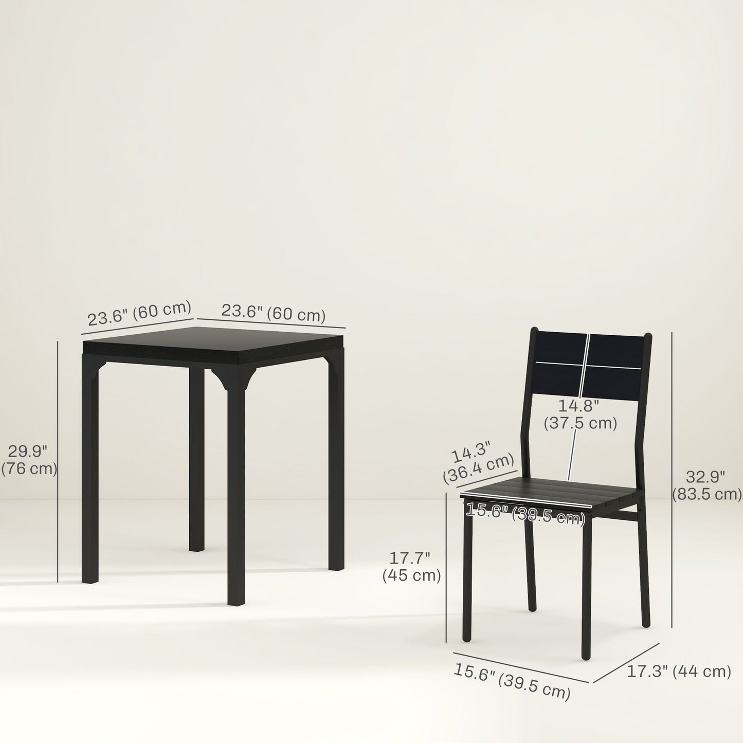 3-Piece Dining Table Set for 2 with Metal Legs - Black