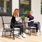 Double Patio Glider Chair with Glass Top Center Table, Outdoor Glider Loveseat with High Back, All Weather Breathable Mesh Fabric for Garden, Backyard, Deck, Beige