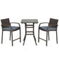 3 Pieces Patio Bar Set Wicker Garden Bistro Set Outdoor Furniture PE Rattan Table and Stools with Seat Cushion, Grey