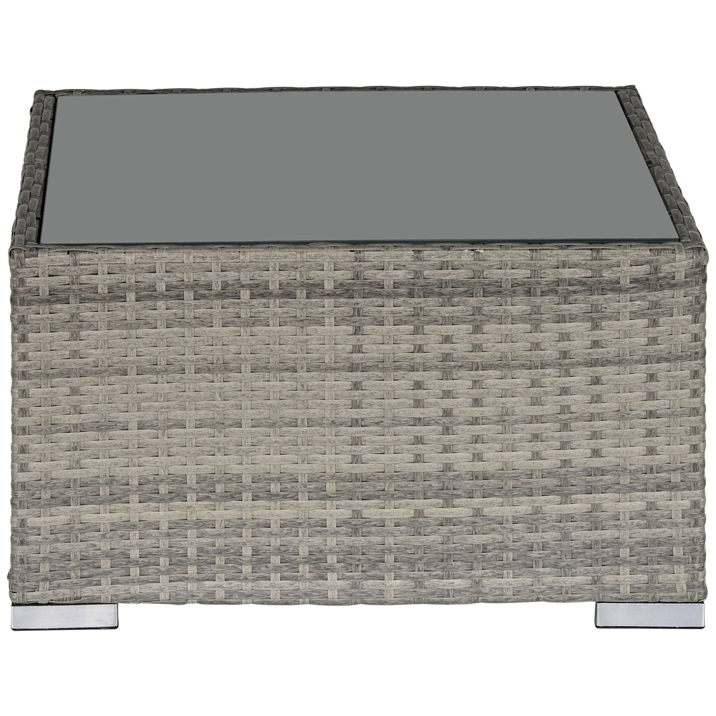 Rattan Garden Coffee Table, 25.6" Square Garden Rattan Table with Tempered Glass Top, Grey