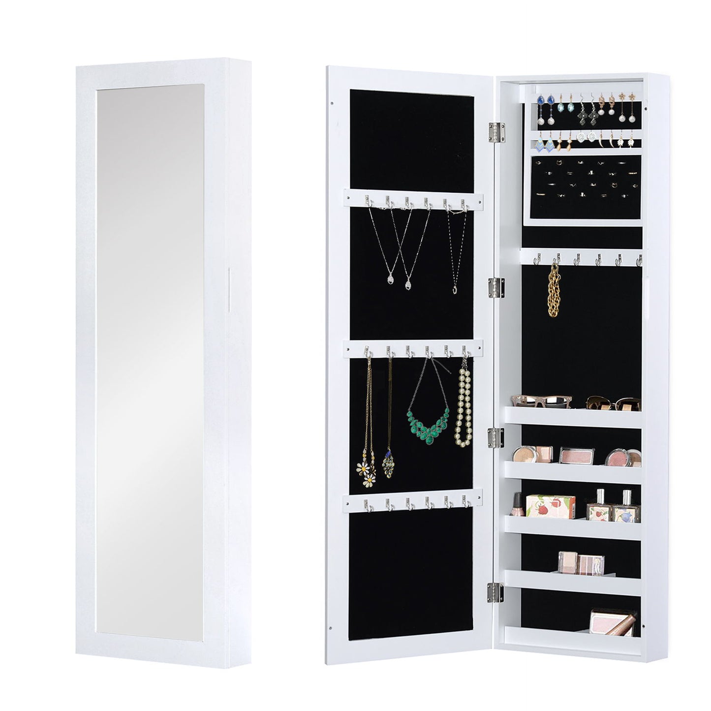 Mirror Jewellery Cabinet Armoire with Full Length Mirror, Wall Mounted Jewellery Organizer, White