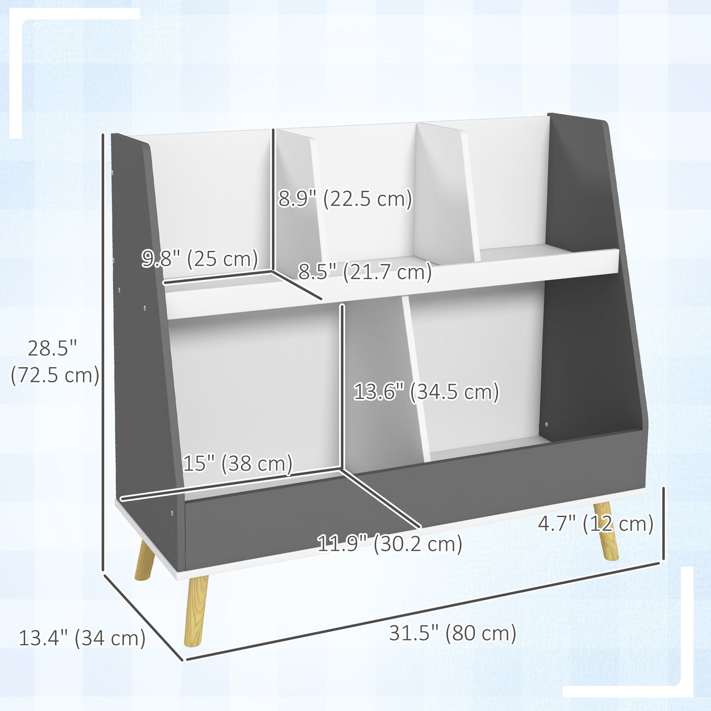 2 Tier Kids Toy Storage Organizer with 5 Compartments, Anti-tip Device, for Nursery, Playroom, Grey