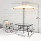 8 PCS Folding Patio Dining Set, Outdoor Bistro Set for 6, 47" Rectangle Table with 6 Folding Chairs, 7' Patio Umbrella with Crank, Outdoor Table Chair Set, Beige