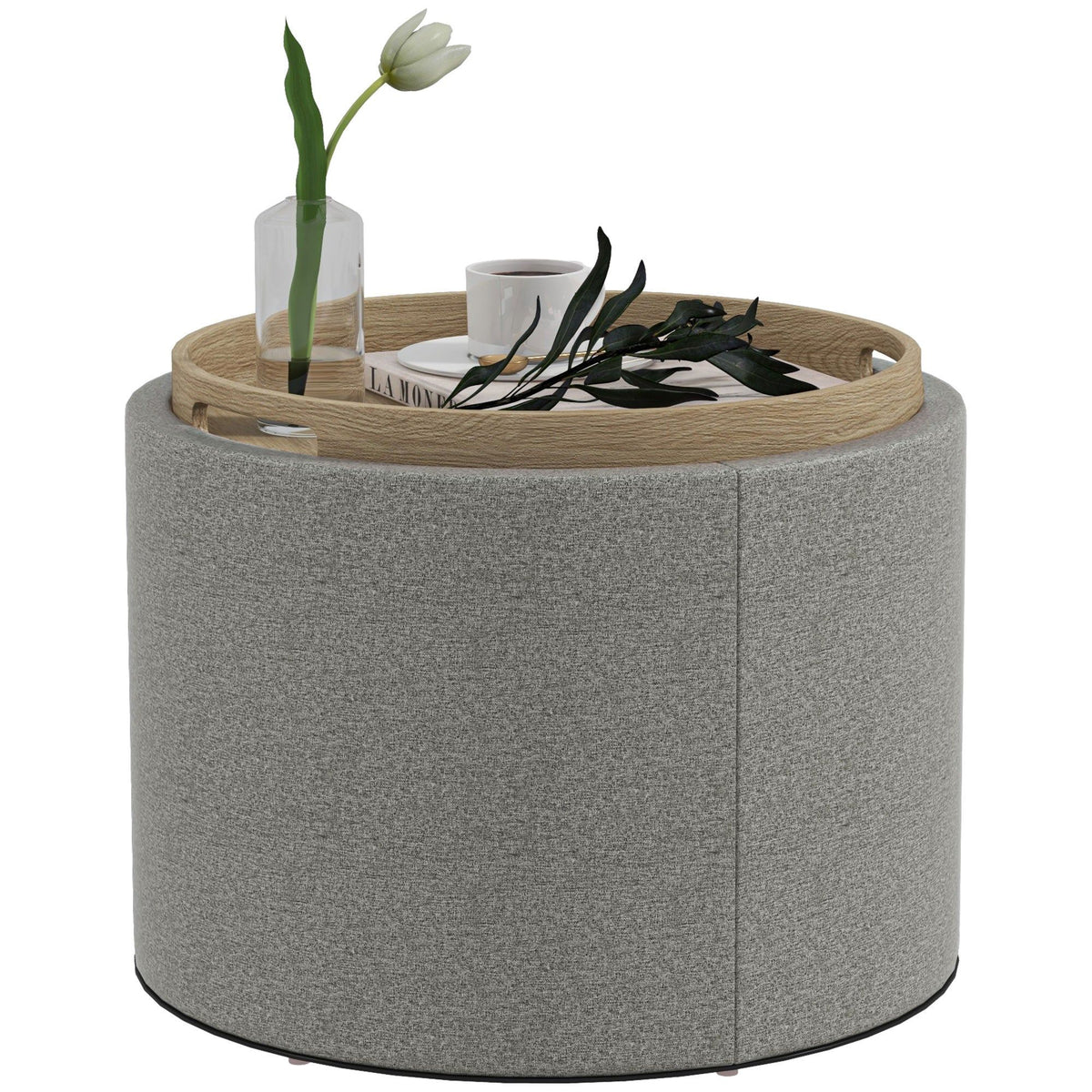 Round Coffee Table with Hidden Storage - Grey