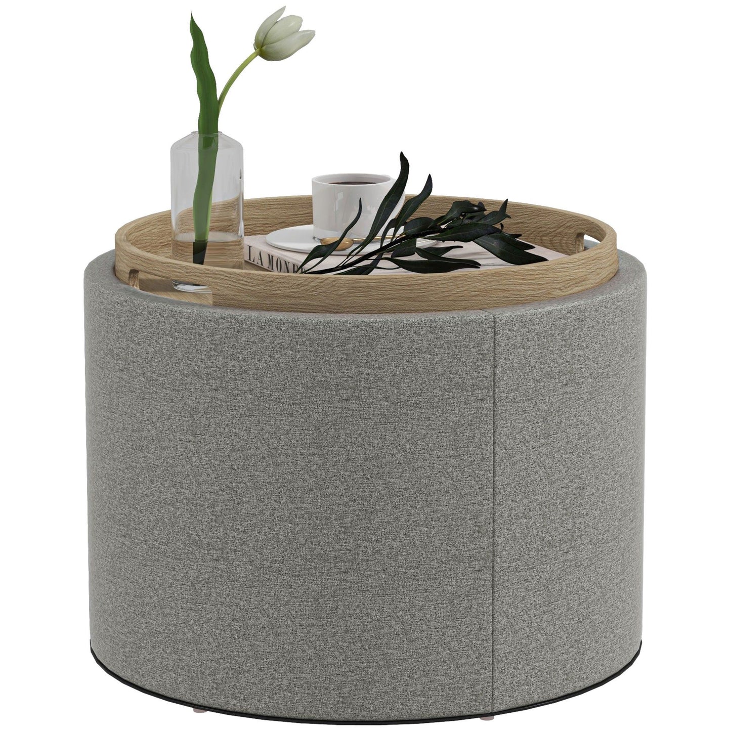 Round Coffee Table with Hidden Storage - Grey