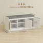 Shoe Storage Bench with Woven Rattan Doors, Shoe Bench with Cushion, Adjustable Shelves, Entryway Bench, White