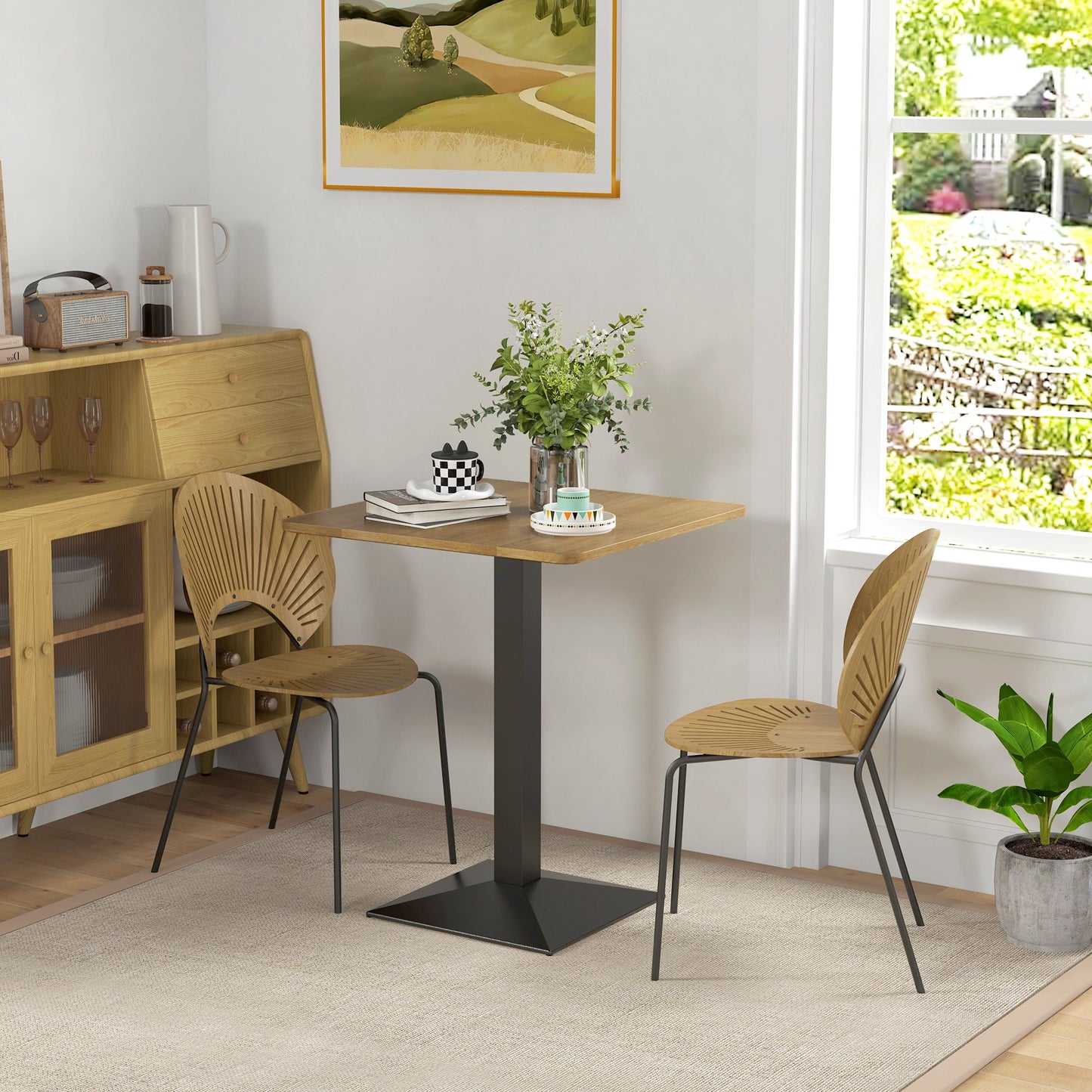 28" Square Dining Table, Modern Dining Room Table with Steel Base, Space Saving Small Kitchen Table, Dark Brown