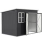 8.5' x 6' Galvanised Steel Outdoor Storage Shed, Garden Shed with Window, Lockable Wide Doors and Air Vents, Dark Grey