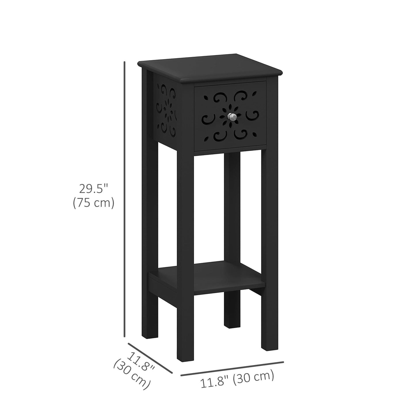 Nightstand Set of 2 with Drawer and Shelf - Black