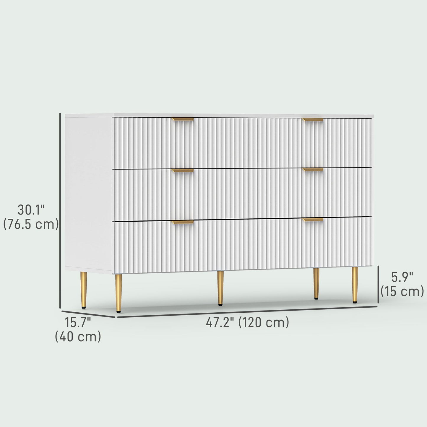 Modern Chest of Drawers 6 Drawer Dresser for Bedroom with Gold Legs and Handles, White