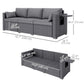 3 Seater Wicker Patio Sofa with Side Trays, Outdoor Couch with 6" Thick Back Cushions, Deep Seating, Grey