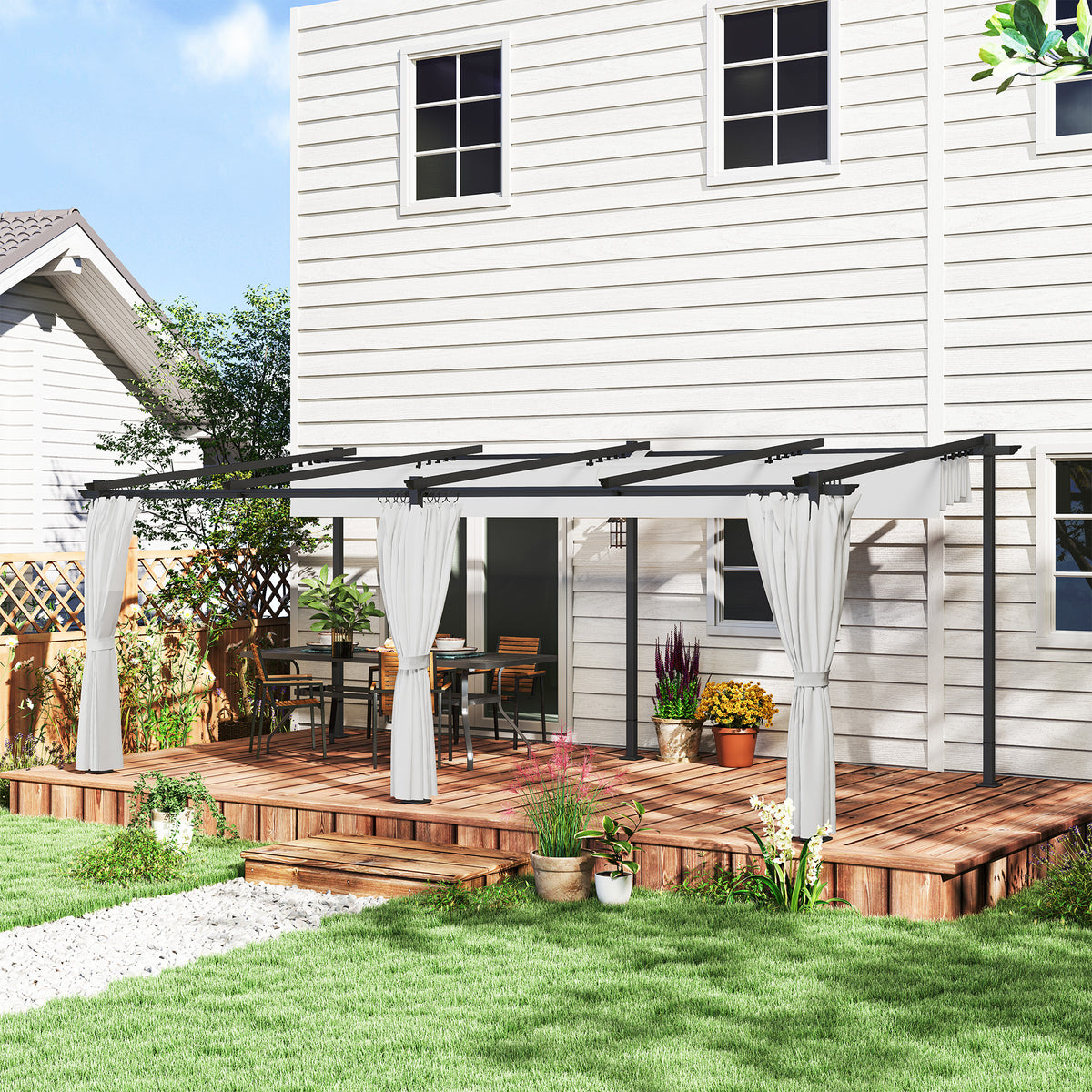 Metal Retractable Pergola Canopy with Sidewalls, Outdoor Gazebo UPF30+ Sun Shade Shelter for Garden, Deck