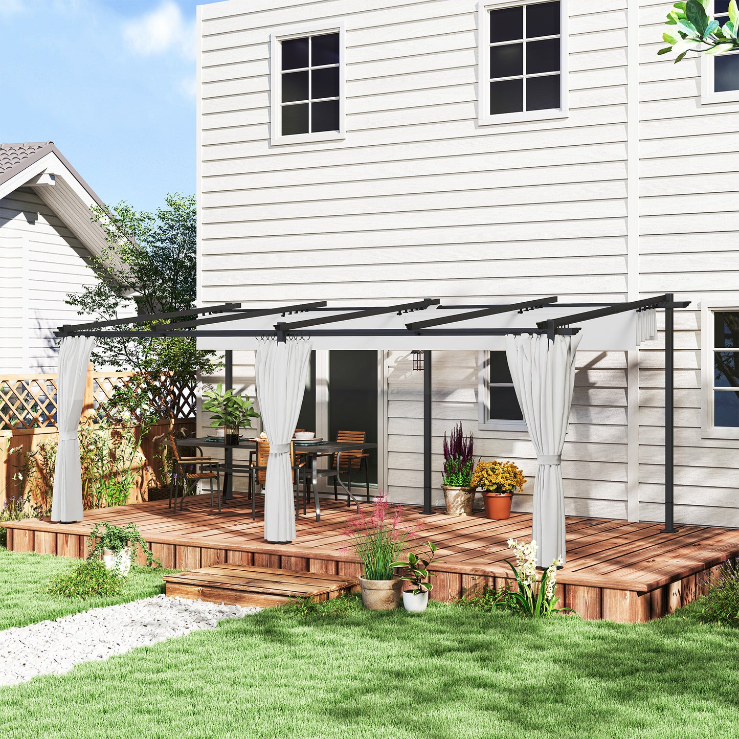 Metal Retractable Pergola Canopy with Sidewalls, Outdoor Gazebo UPF30+ Sun Shade Shelter for Garden, Deck - 10' x 20'