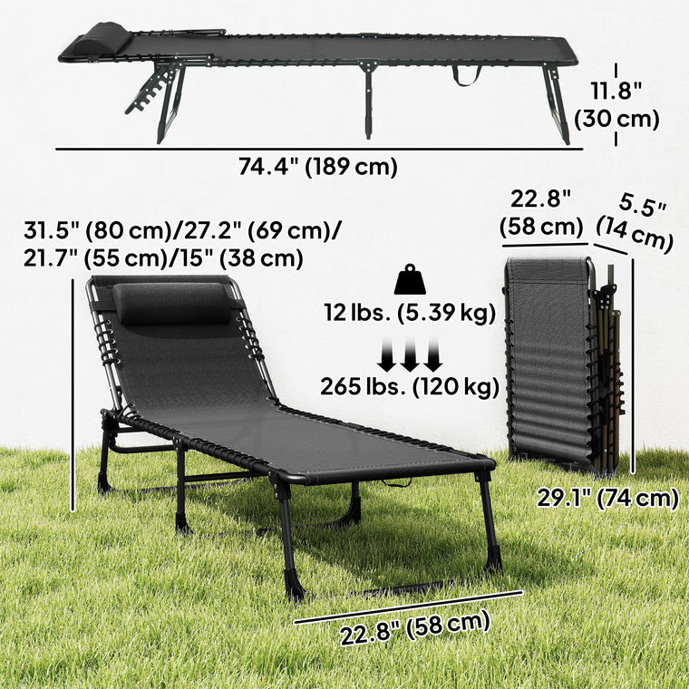 Black 4-Level Adjustable Chaise Lounge with Headrest