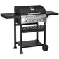 38,000 BTU Propane Gas Grill BBQ Cart with 3 Main Burners, 1 Side Burner, with Warming Rack, Side Prep Tables, Black