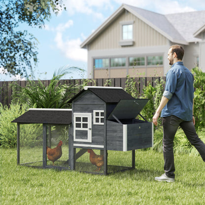 82" Grey Wooden Chicken Coop with Nesting Box & Run