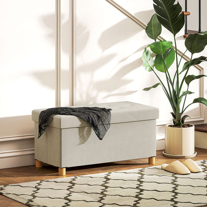 Foldable Velvet Storage Ottoman with Wood Legs