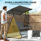 2-Person Outdoor Patio Porch Swing with Adjustable Canopy, Rattan Hanging Swing Bench with Soft Cushions