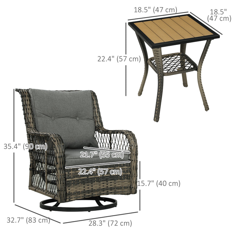 3-Piece Wicker Bistro Set with Swivel Glider Chairs