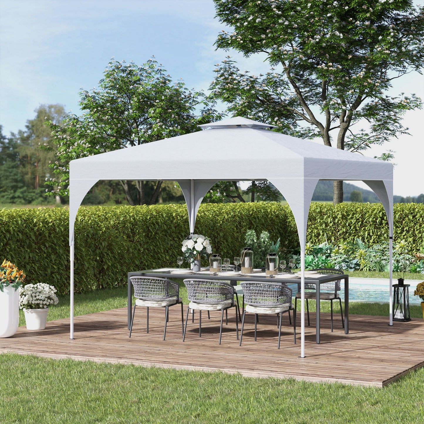 10' x 10' White Pop-Up Party Tent with 2-Tier Vented Roof