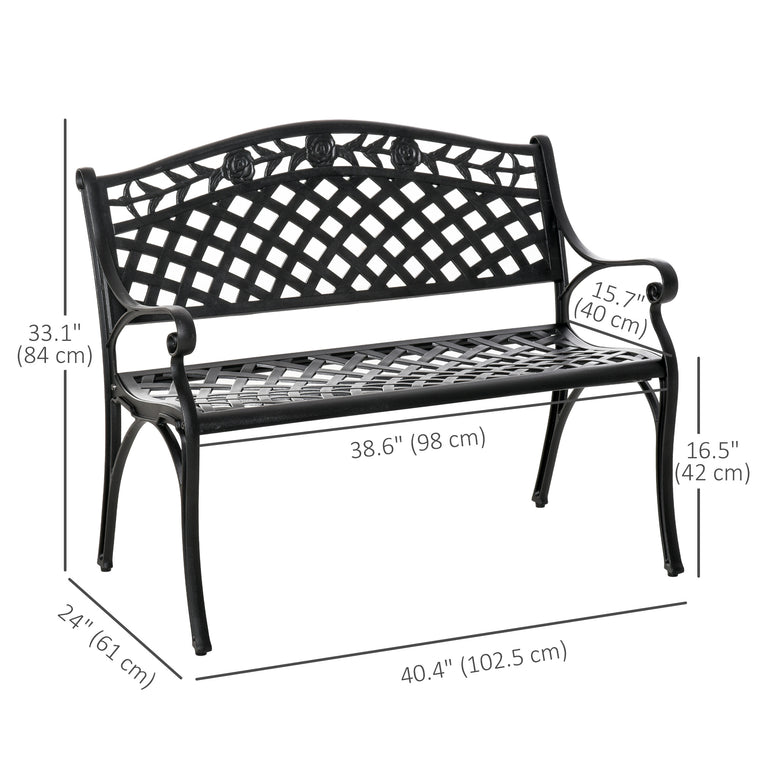 40" Aluminum Garden Bench with Floral Pattern
