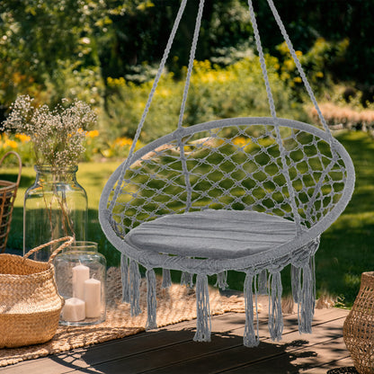 Dark Grey Hanging Rope Hammock Chair with Backrest