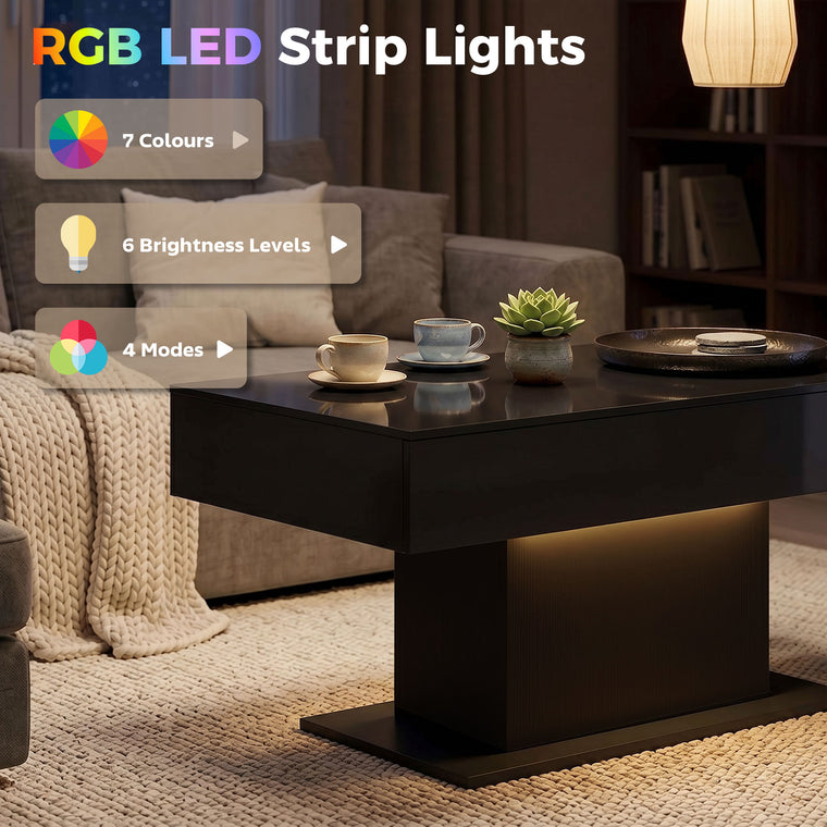 LED Coffee Table with 2 Drawers and Remote