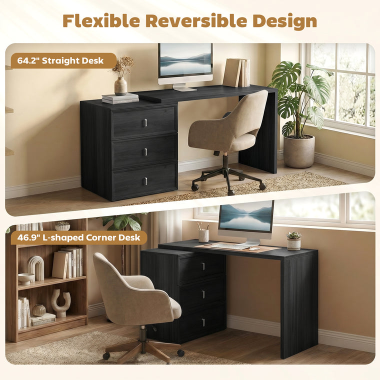 L-Shaped Computer Desk with 3 Drawers