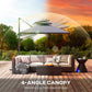 8' Cantilever Patio Umbrella with LED Lights, 360°Rotation, Tilt & Height Adjustment, Crank, Cross Base, Dark Grey