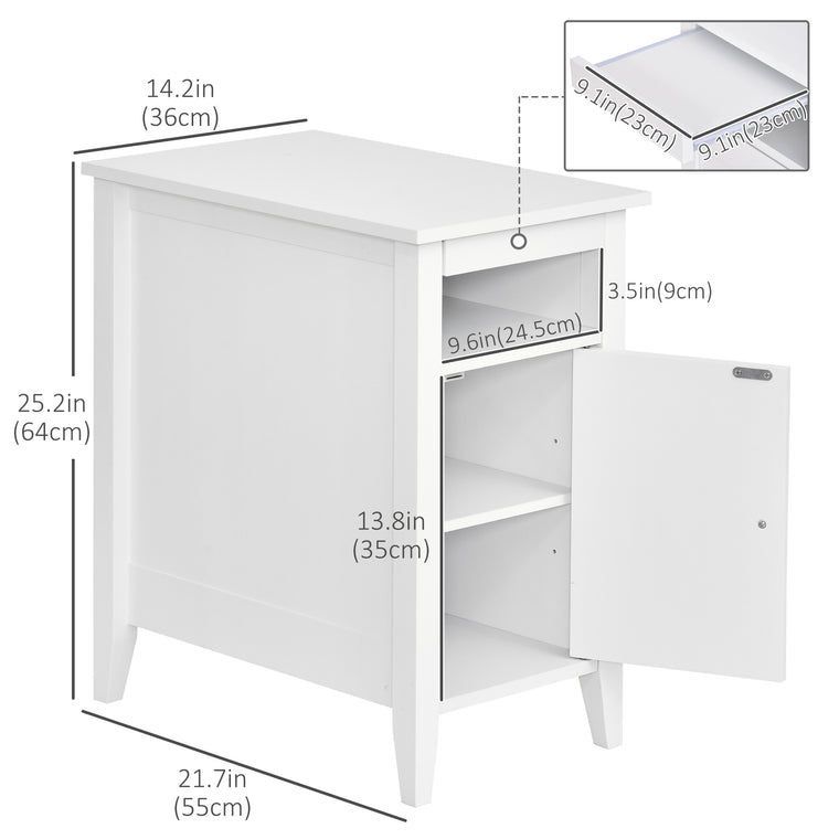 3-Tier Nightstand with Pullout Shelf and Cabinet - White