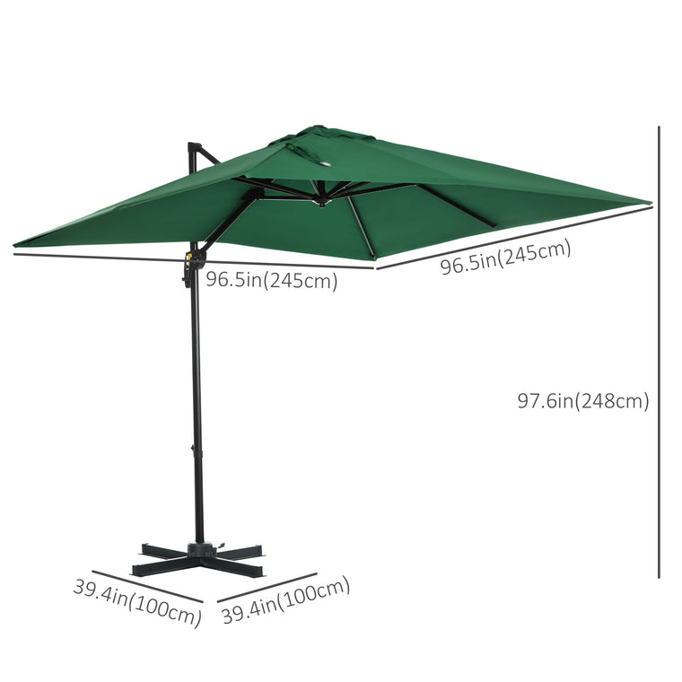 8' x 8' Green Square Cantilever Umbrella with 360° Rotation