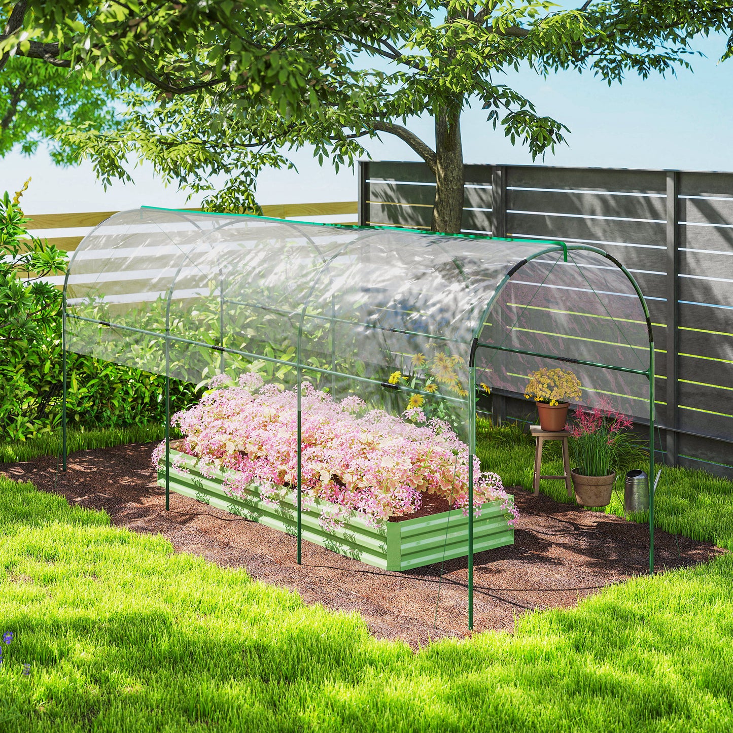 Tunnel Tomato Greenhouse with 4 Hoops and Top Tap, Pointed Bottom and Guy Ropes, 157.5" x 47.2" x 66.9", Clear