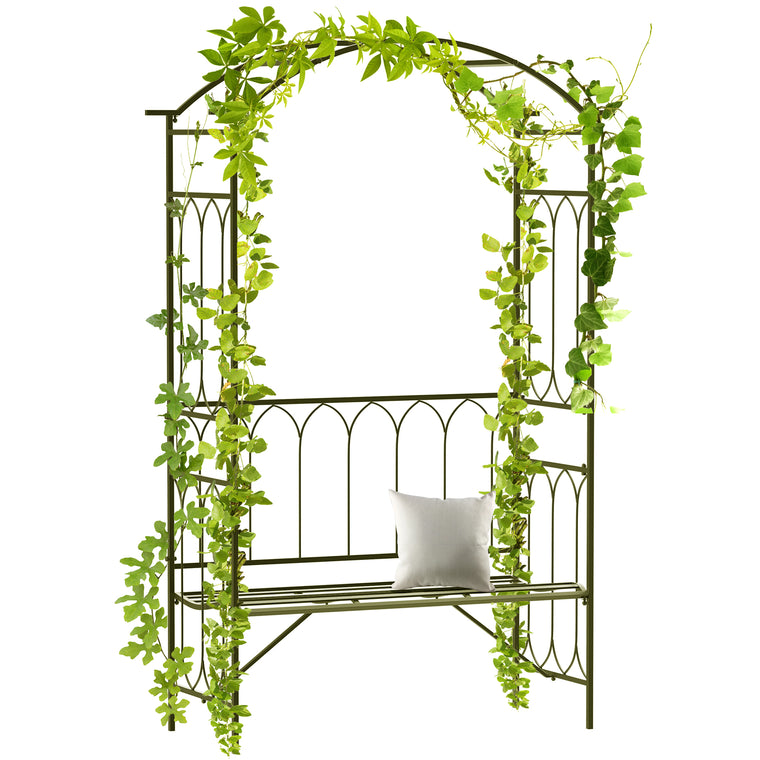 80" Black Metal Garden Arbor Arch with 2-Seater Bench
