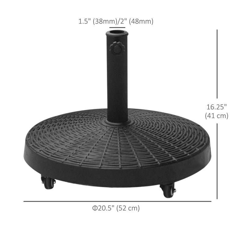 20.5" Black Resin Round Parasol Base with Wheels