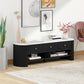 TV Stand, Modern TV Table with Marble-Effect Top, 3 Drawers and 2 Open Shelves for 32-65 Inch Television, Black