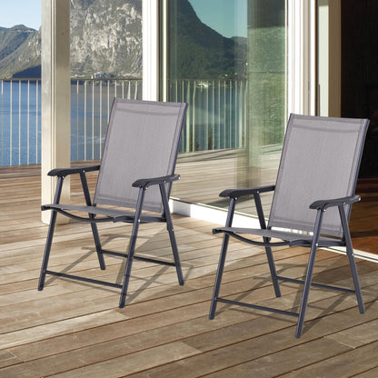 Outdoor Dining Chairs Set of 2, Folding Patio Dining Set with Texteline and Steel Frame for Park Convenient Seat - Grey