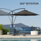 9.5' Cantilever Umbrella with Wind Protection Strap and Cover, Hanging Umbrella with Crank and Cross Base, UPF 50+, Grey