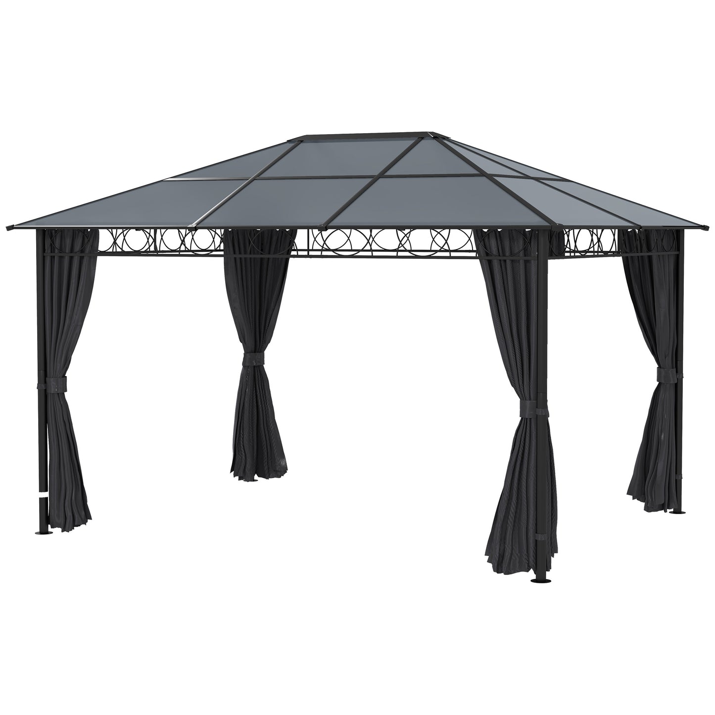 Polycarbonate Hardtop Gazebo Canopy, Outdoor Patio Gazebo with Aluminum Frame & Curtains, Dark Grey