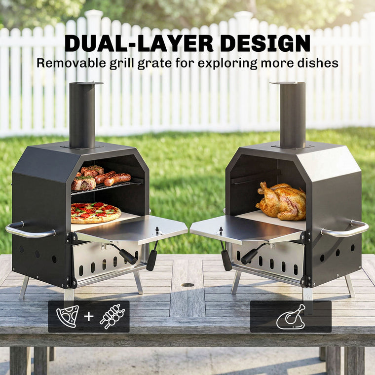 Wood-Fired Stainless Steel Pizza Oven with Stone and Peel