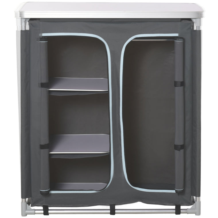 Grey Aluminum Camping Table with 3-Shelf Cupboard