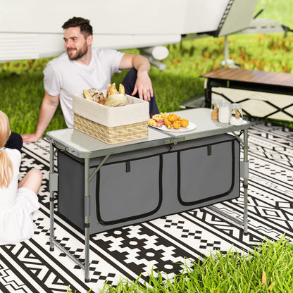 Height-Adjustable Folding Picnic Table with Storage Organizer